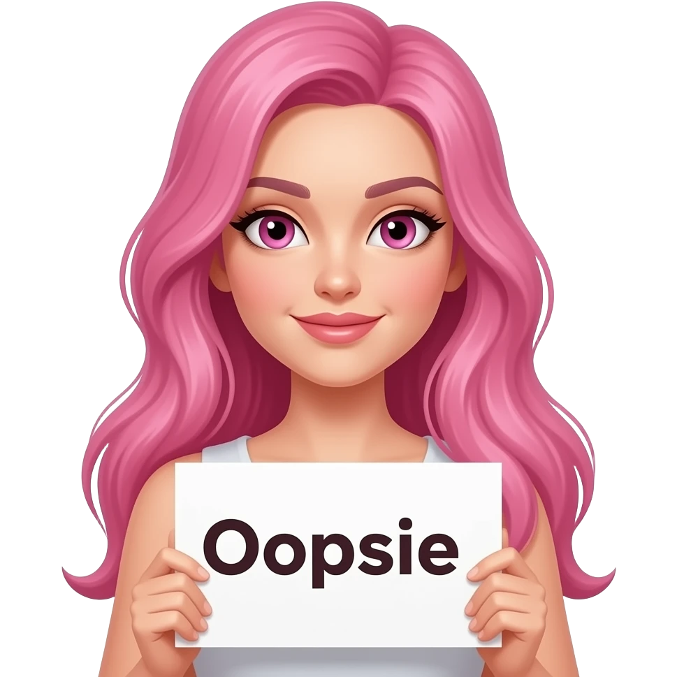 sexy girl with long pink hair and pink eyes wearing a holding a Oopsie... sign emoji