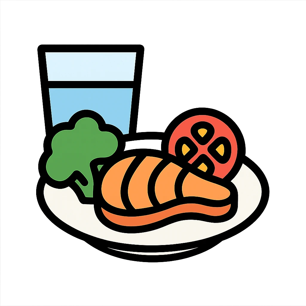 A healthy meal with a glass of water emoji