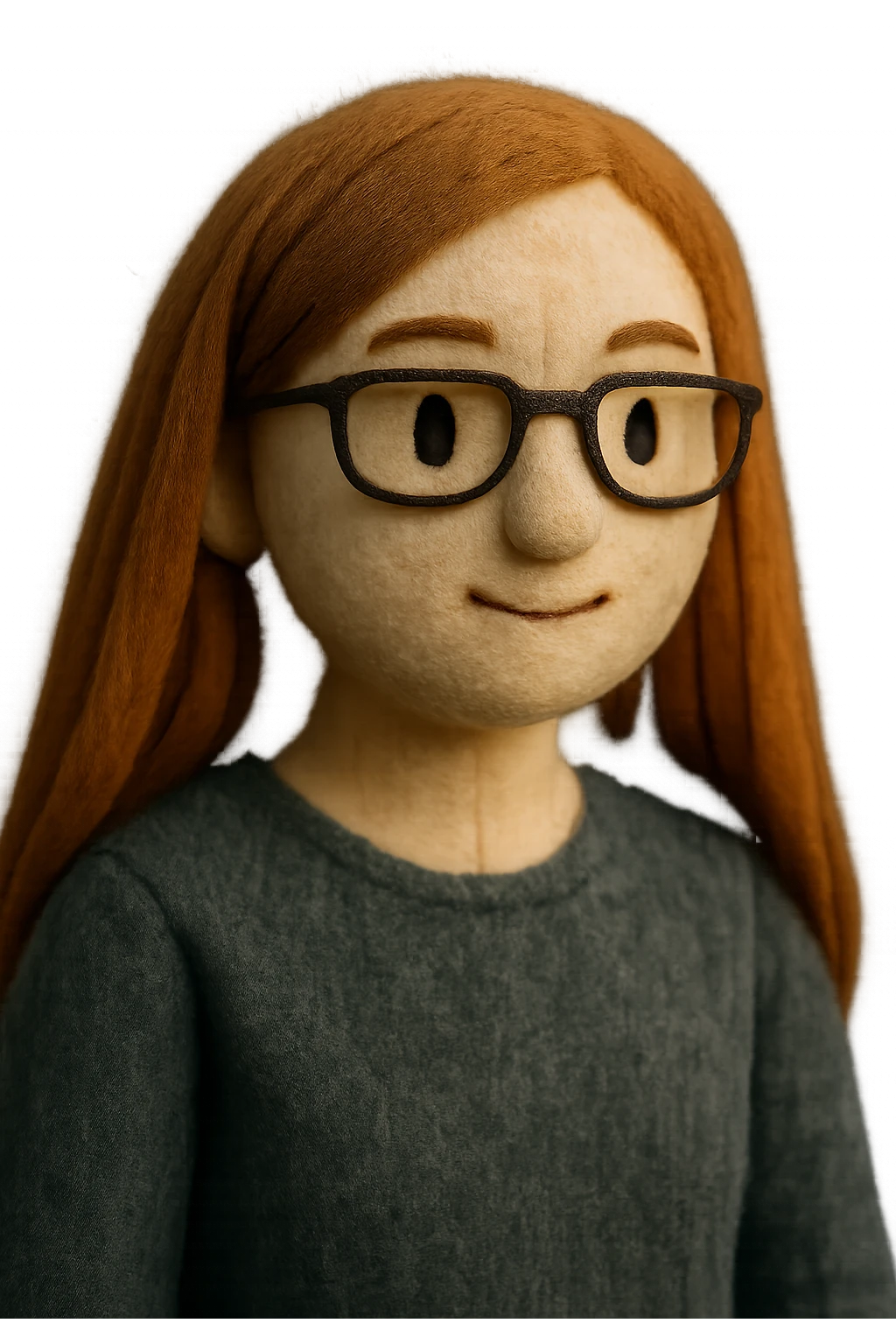portrait of a woman with long copper hair, fair skin, and glasses, simple style emoji