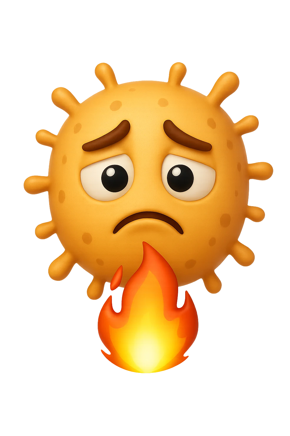 EMOJI STILE IPHONE 3D DI BATTERI INTESTINALI 3D CON ESPRESSIONE TRISTE  IN VOLTO MENTRE SOTTO DI LORO BRUCIA UNA FIAMMA, FAGLI ANCHE LA PARTE BIANCA DEGLI OCCHI, NON SOLO LA PUPILLA emoji