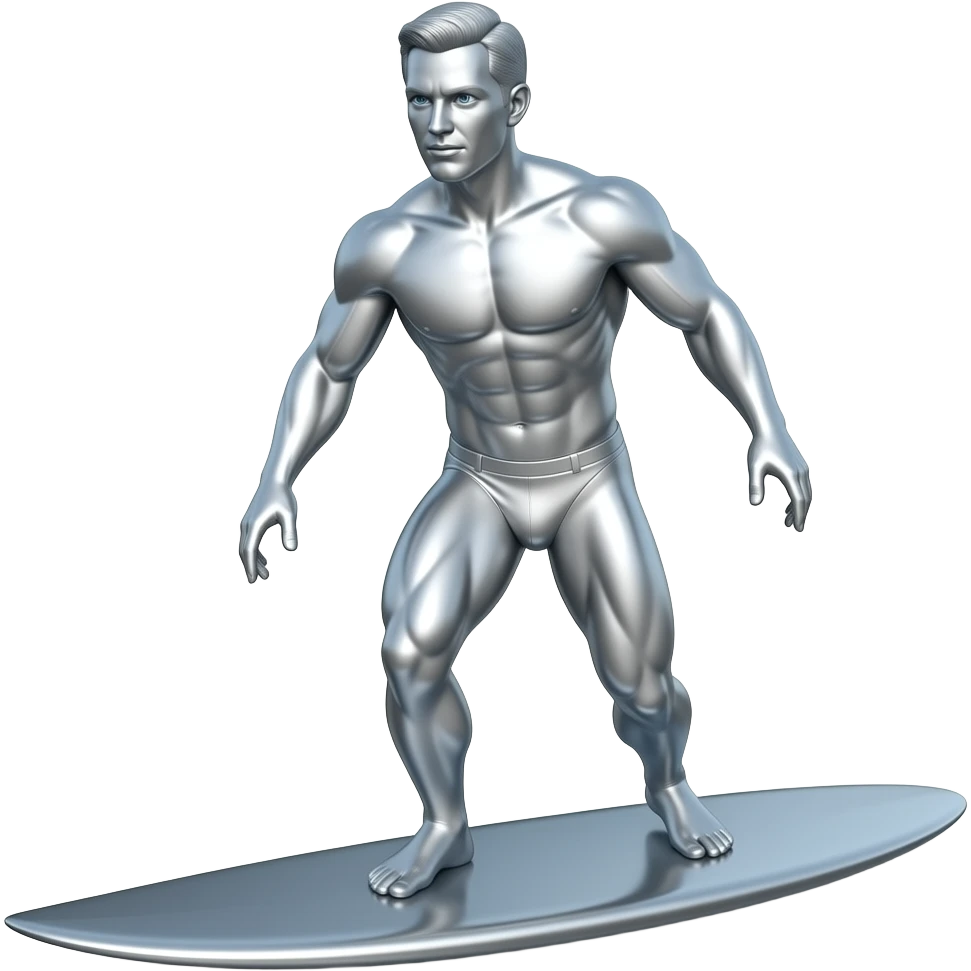 Completely silver man on silver surf board emoji