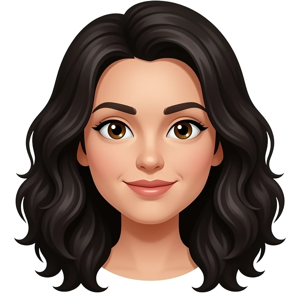 The head of a woman with brown eyes, long curly black hair, and she’s rolling her eyes emoji