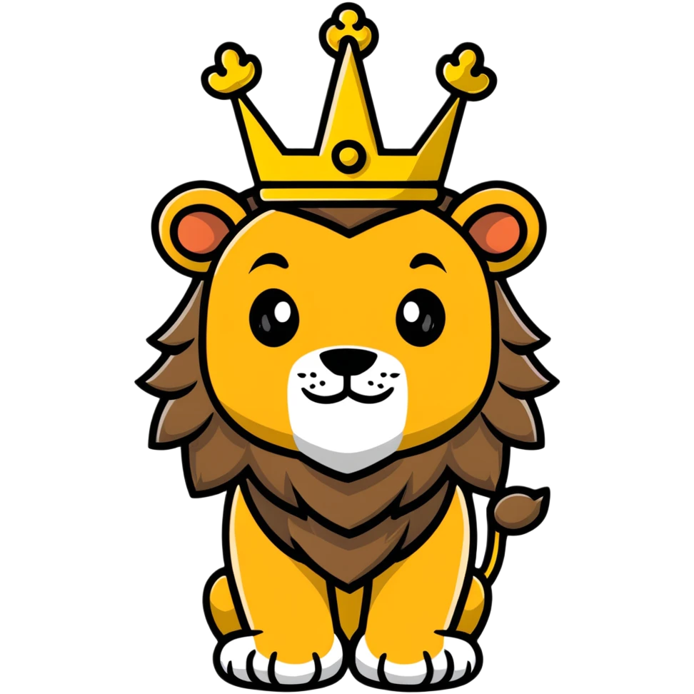 cute lion head with crown on top emoji