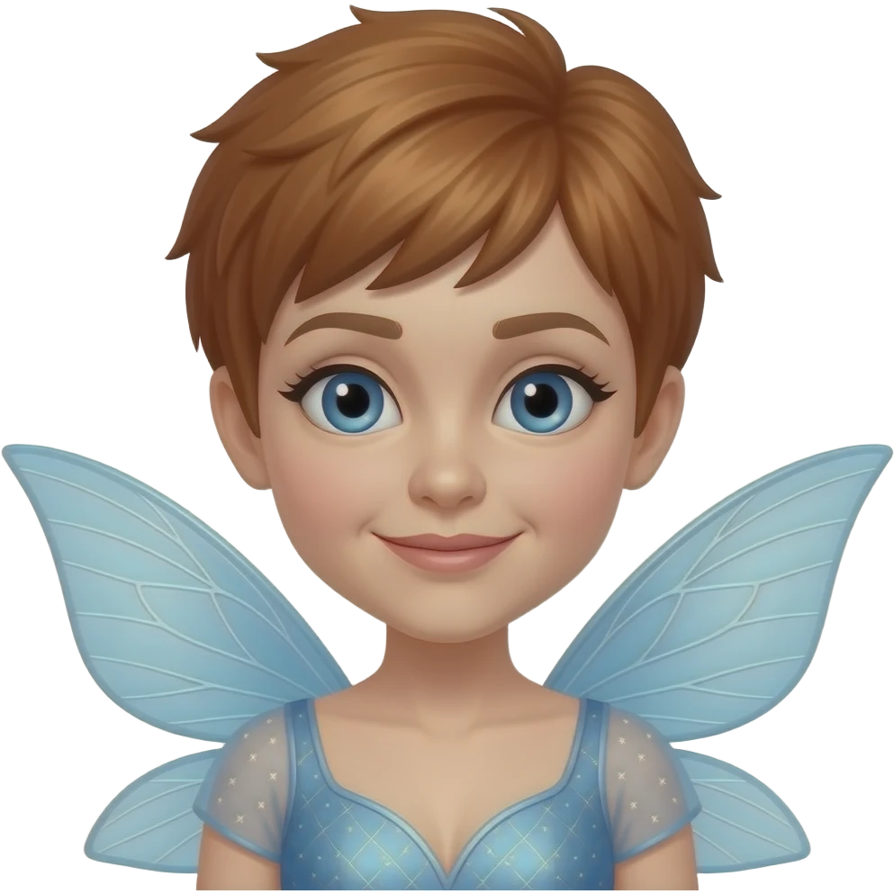 50 yr old petite femaile with blue eyes and pixie style hair auburne as a fairy godmother emoji