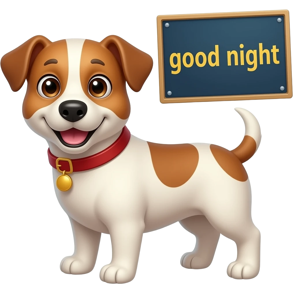 perrito gracioso con la frase buenas noches en un cartel emoji