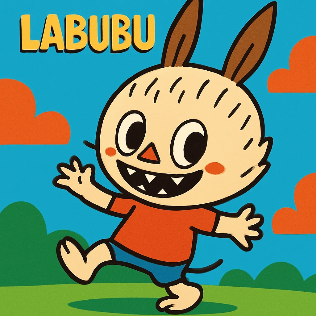 Labubu character, playful, simple background, vibrant colors, cartoon style emoji