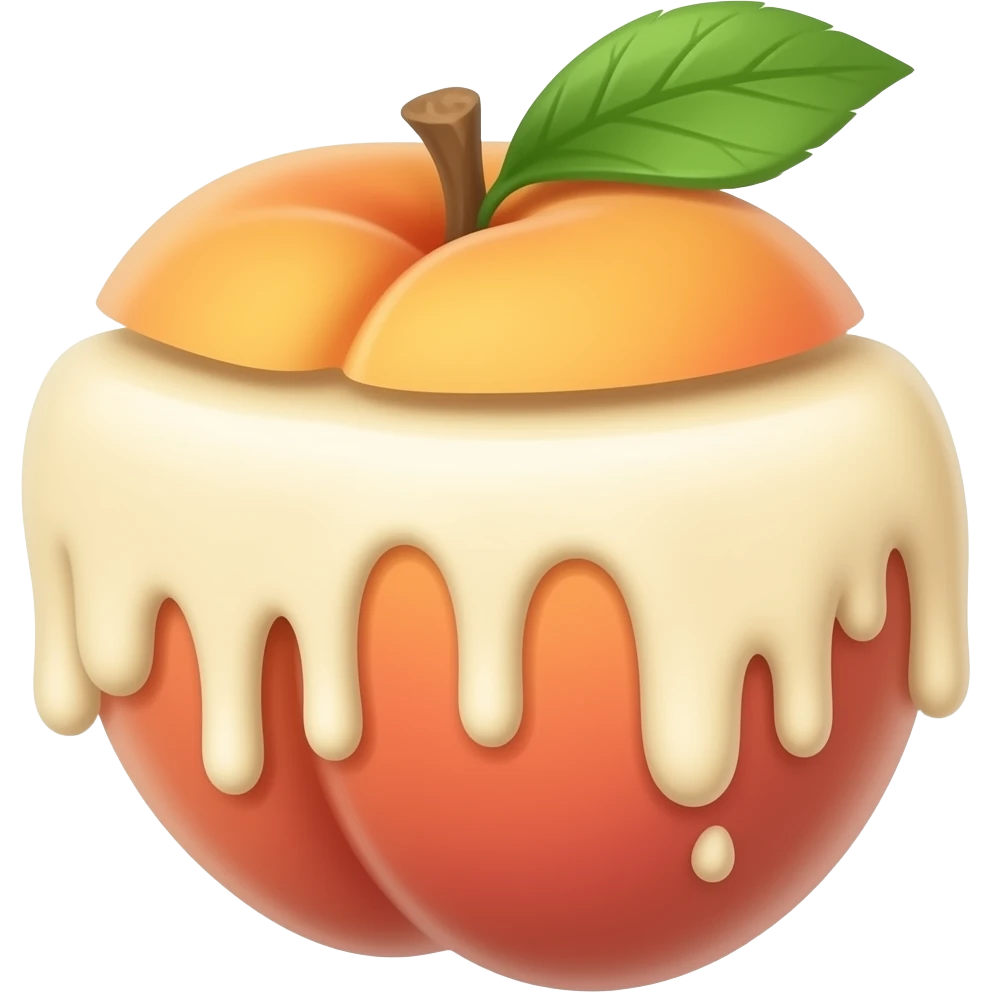 White chocolate dripping from the inside of peach emoji