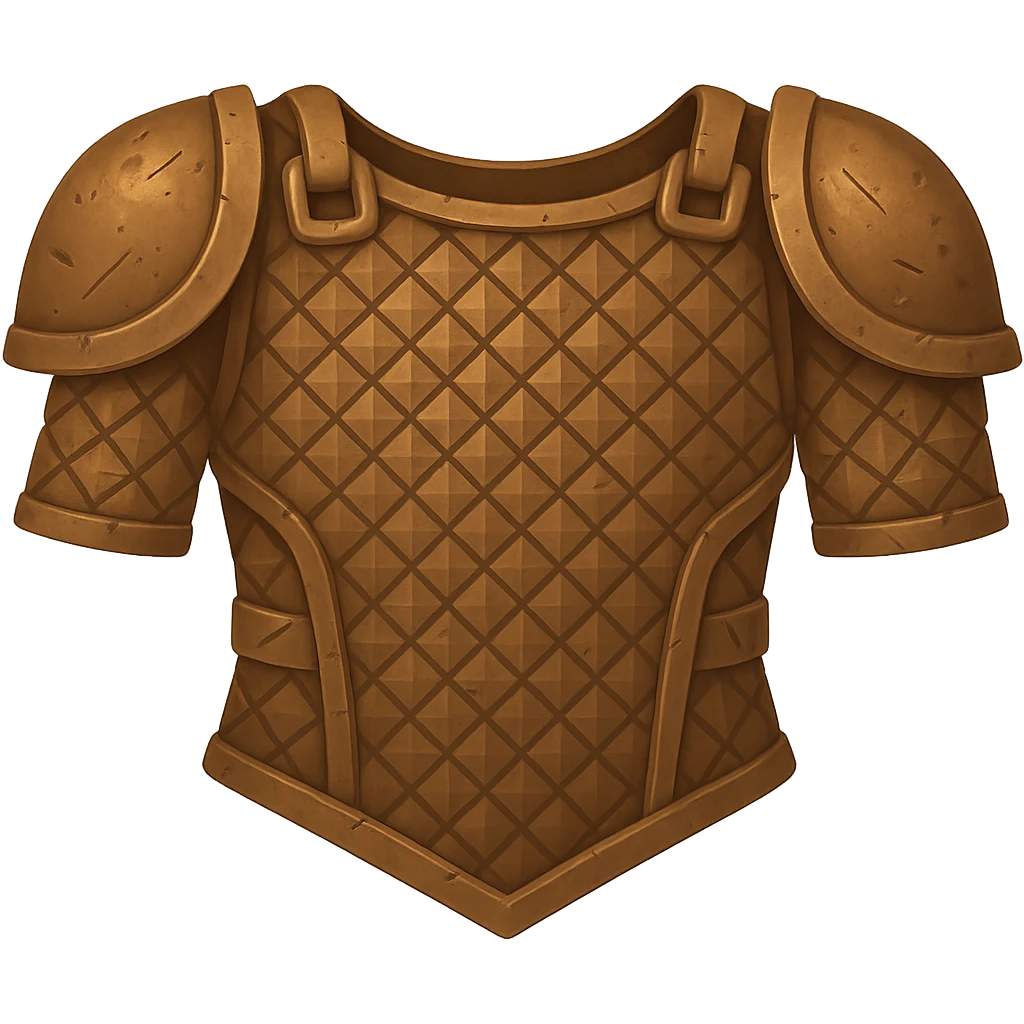 Transform this diamond chainbody into a bronze chainbody, slightly worn and used, with some scratches or dents. The style should resemble emoji style with a transparent background. emoji