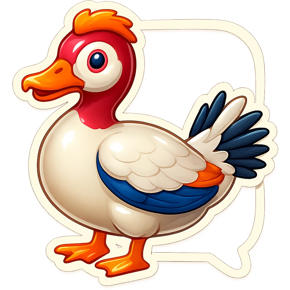 Make this Muscovy Duck look like an instant message emoji, with a subtle chat bubble outline and a slight drop shadow, keeping the background transparent. emoji