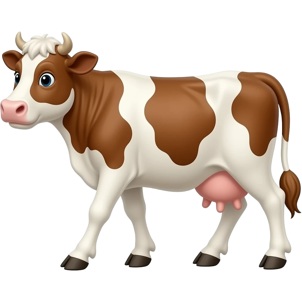 The cartoon brown and white cow walking emoji