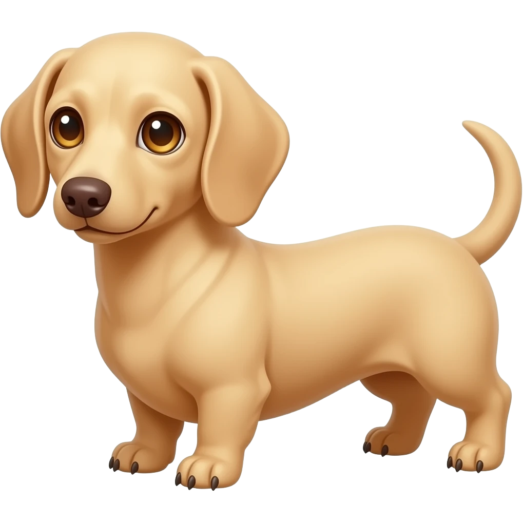 A small and thinnish dachshund with a cream/blonde colored, short haired coat; with gold colored eyes and a pinkish brown colored nose and tan colored nails emoji