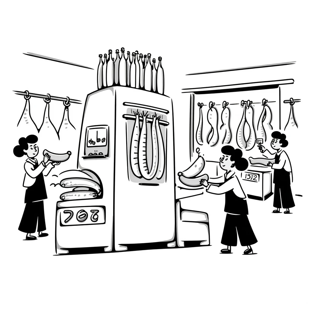 meat processing factory with sausage making machines emoji