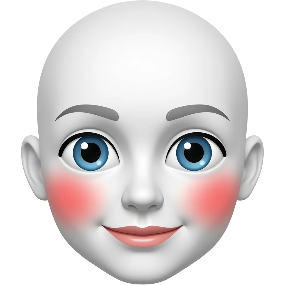 높은색상. 흰색 얼굴의 붉은색 홍조 파란동공 이모지 emoji