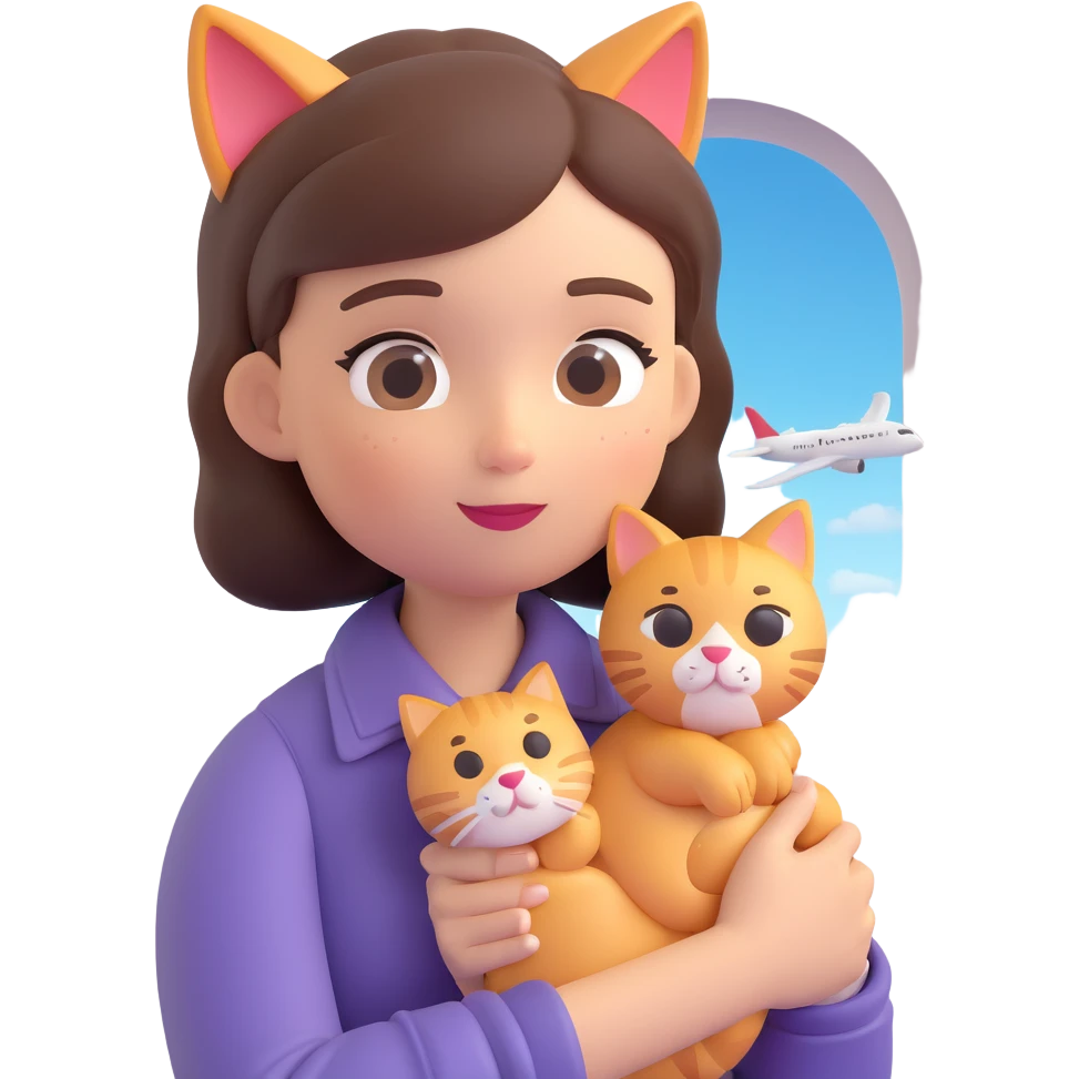 woman looking out airplane window holding a cat emoji emoji