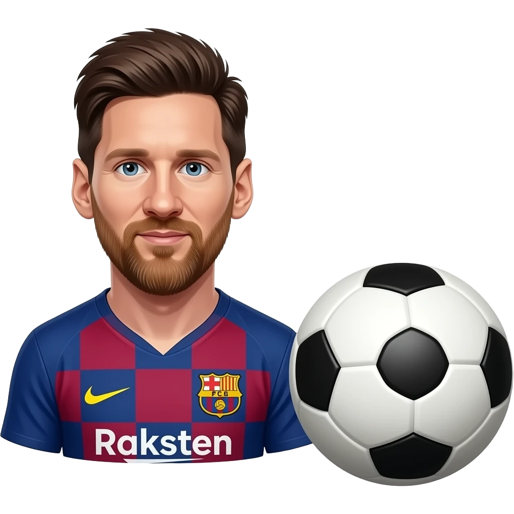 Messi emoji, Barca jersey, one big full ball on right side emoji