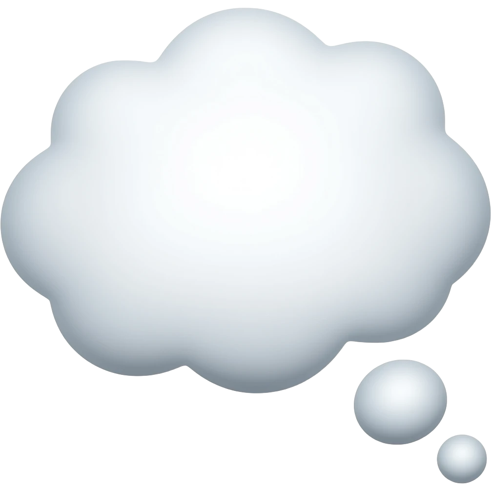 thought bubble emoji, white, minimalist, flat vector style, isolated on white background, simple tail at the bottom emoji