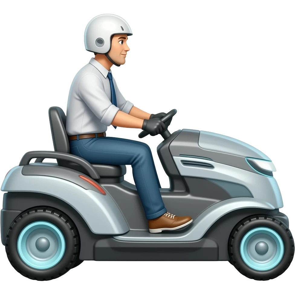 A man driving a futuristic lawnmower emoji