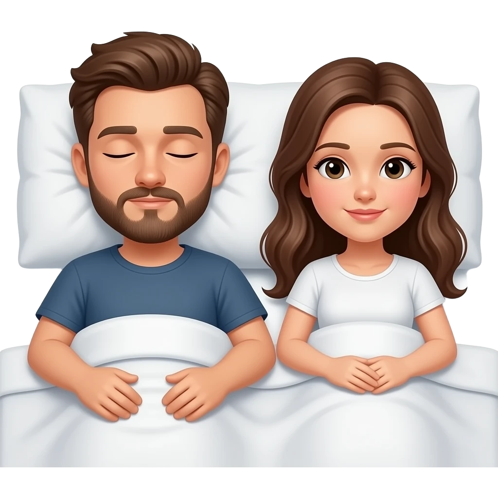 Realistic white man brown hair with beard sleeping in bed with white girl brown hair emoji