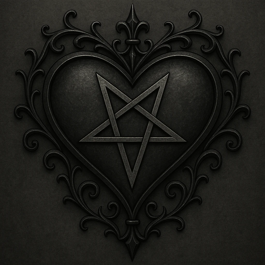 gothic heart with a pentagram emoji