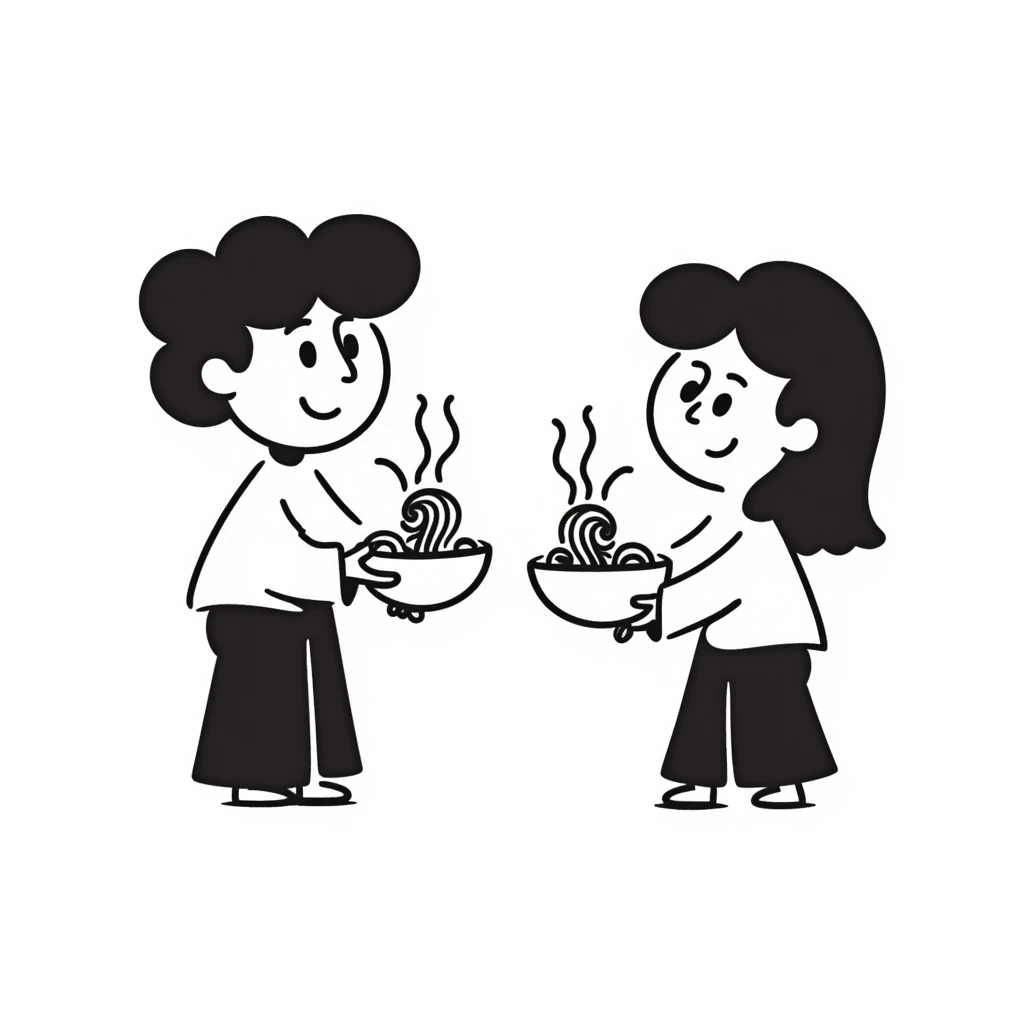 text: 2 w noodles in hand-drawn doodle style emoji