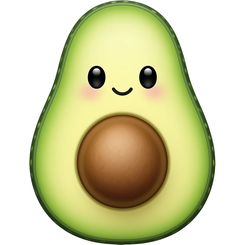 Kawaii avocado with little smile, black eyes emoji