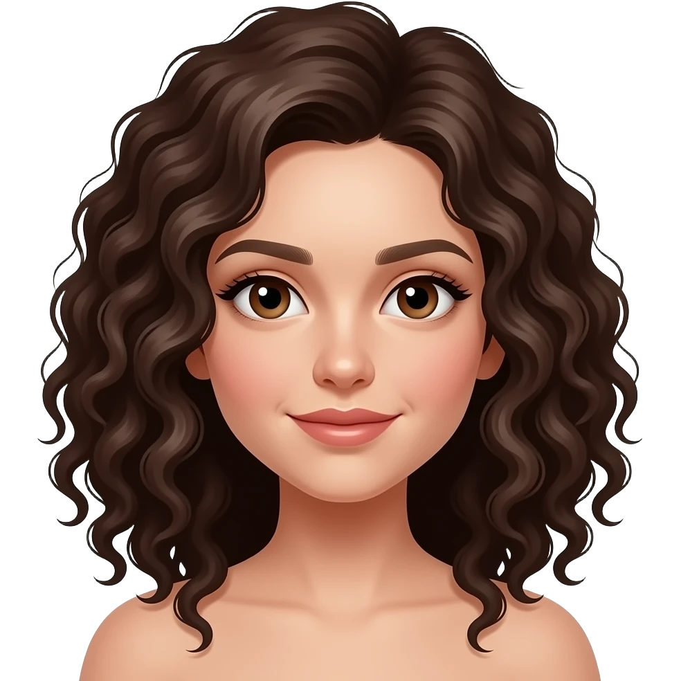 kıvırcık koyu kumral saçlı koyu kahverengi gözlü zayıf açık tenli kız emoji