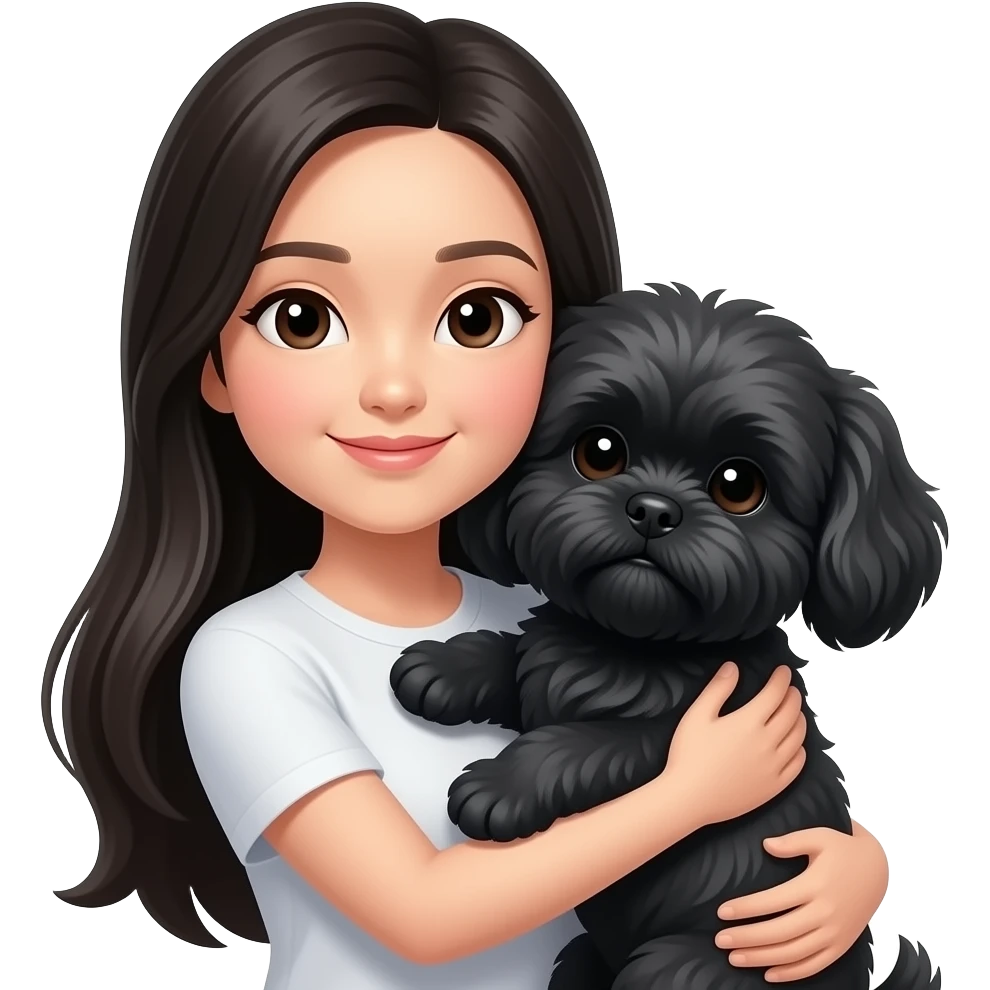 Black shih tzu dog with Chinese long hair woman hugging emoji