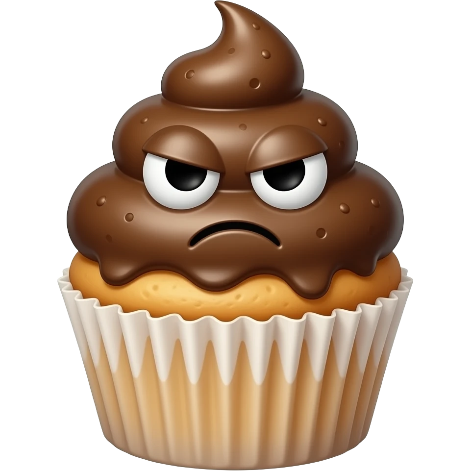 cupcake with poop emoji icing and a ugly face emoji