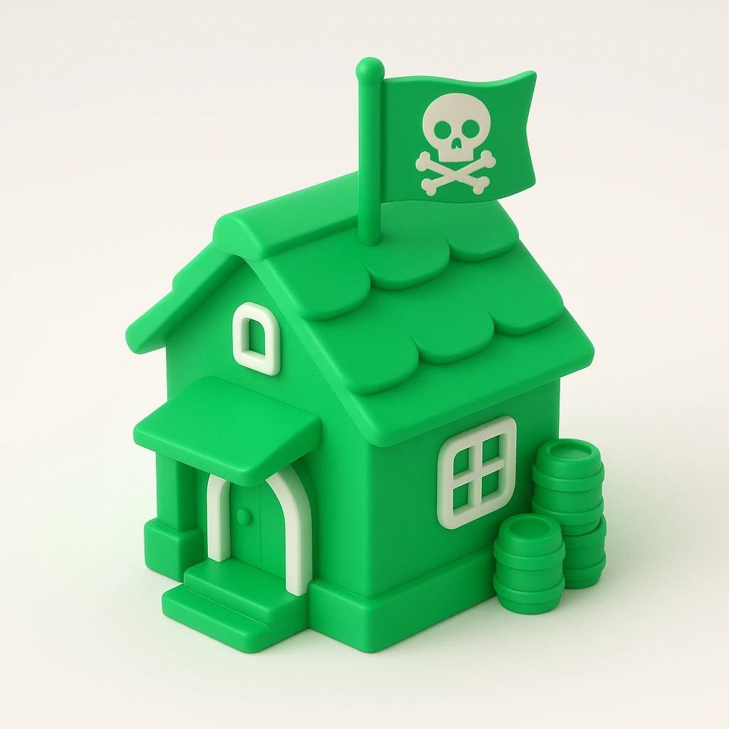 old pirate's house with skull flag emoji