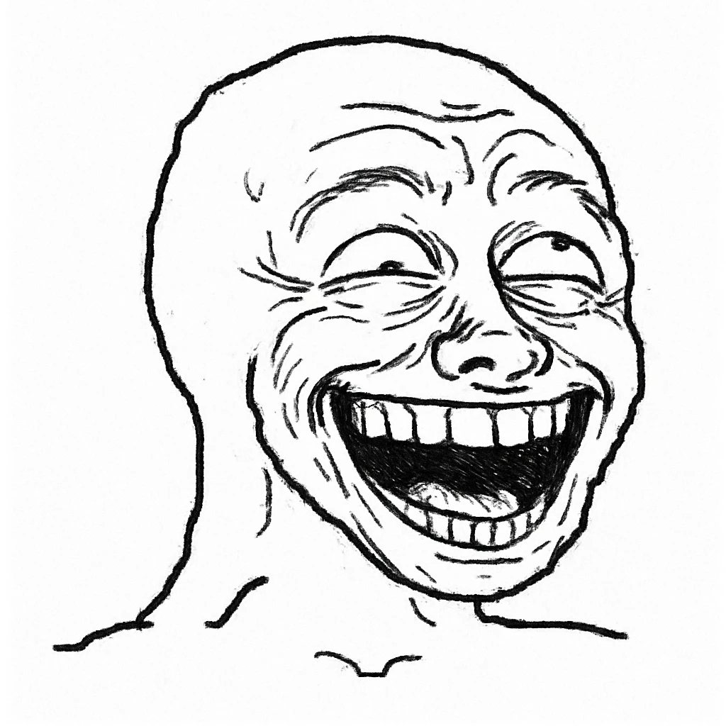 傻笑翻白眼：
"角色露出傻笑，嘴巴大张，眼睛翻白眼，面部肌肉紧张，表情搞笑又略带呆萌感” emoji