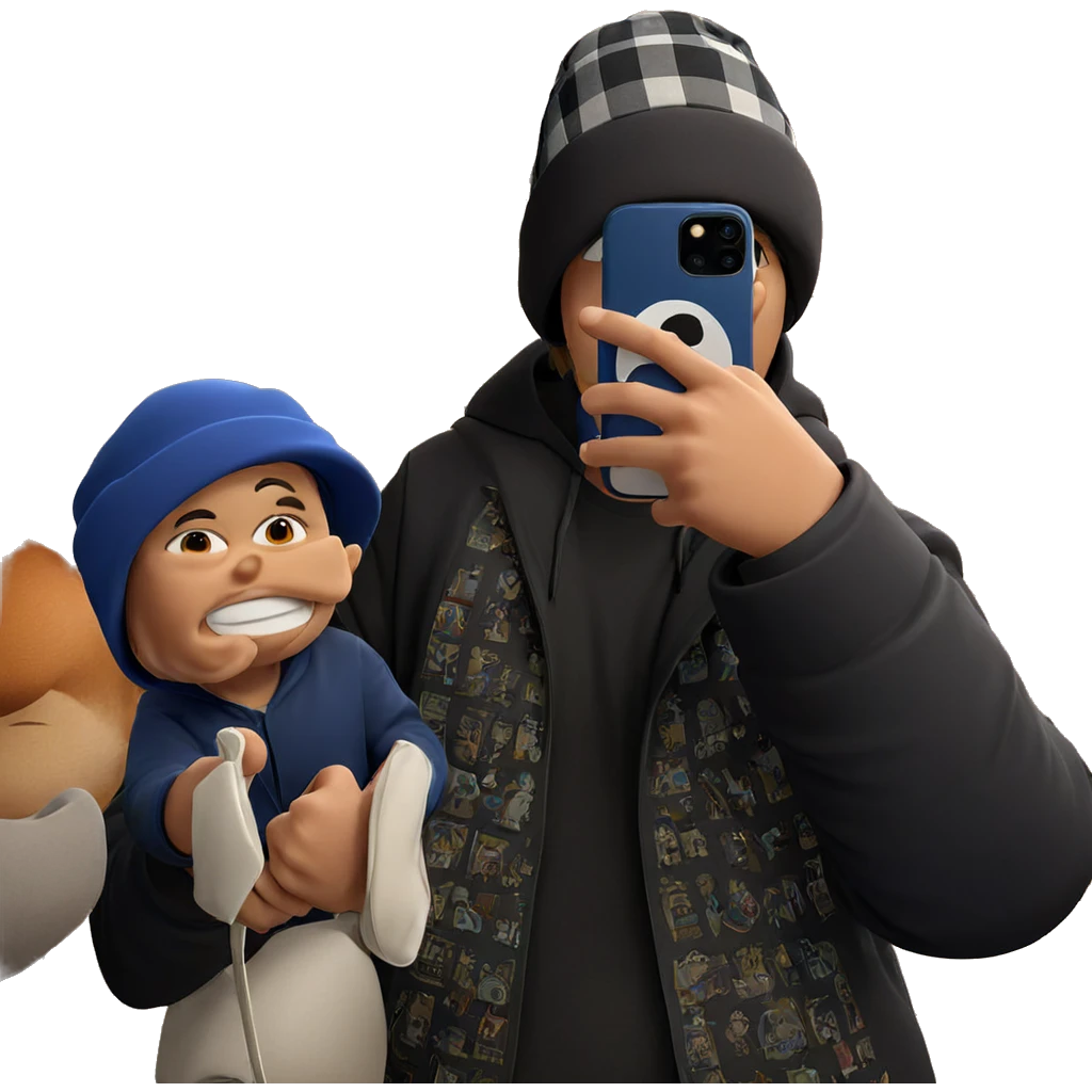 holding phone with a hat emoji