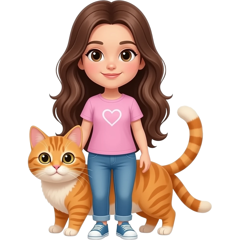 orange cat with long haired brunette girl emoji