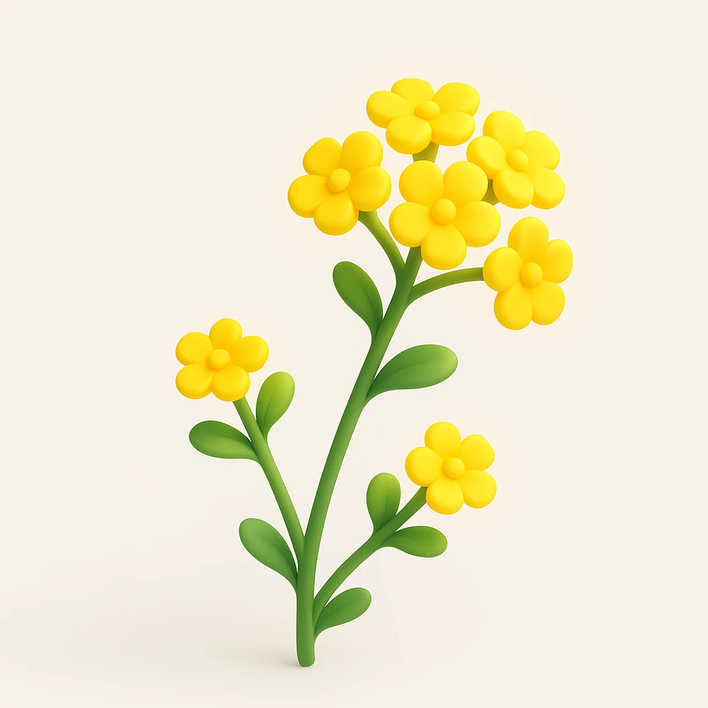 Redraw this photo of yellow wildflowers in a volumetric 3D iOS cartoon style: bright colors, cartoonish shapes, clean modern background, emphasis on volume and light-shadow play. emoji