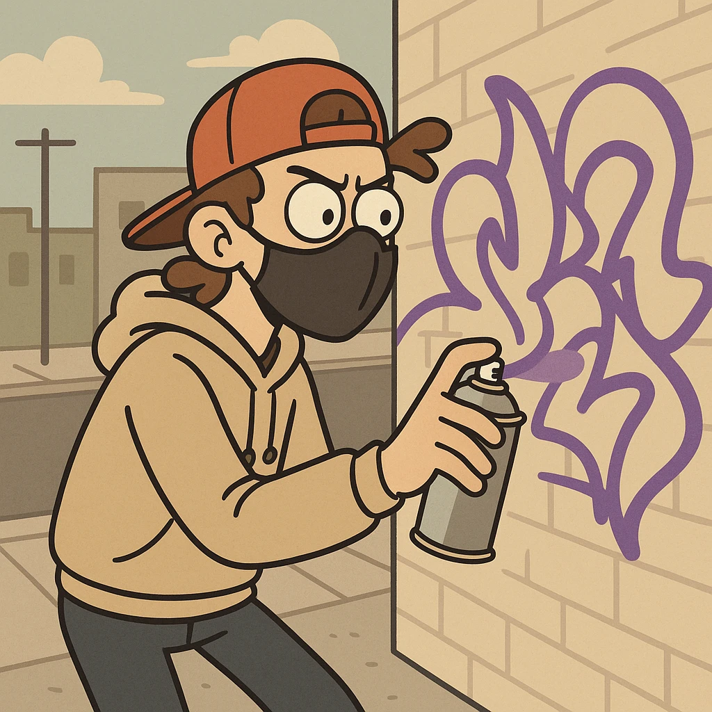 a graffiti artist spray painting a wall, urban style emoji