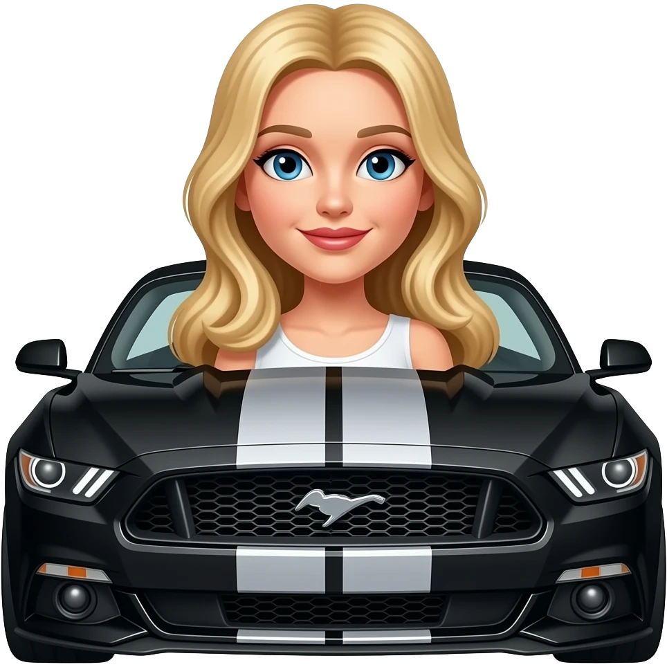 Cute blonde woman in a black Mustang emoji