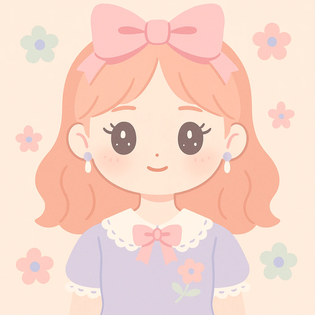 a girl in coquette style with soft pastel colors, feminine bows, lace, delicate makeup, gentle expression, romantic vintage-inspired fashion, subtle floral accents emoji