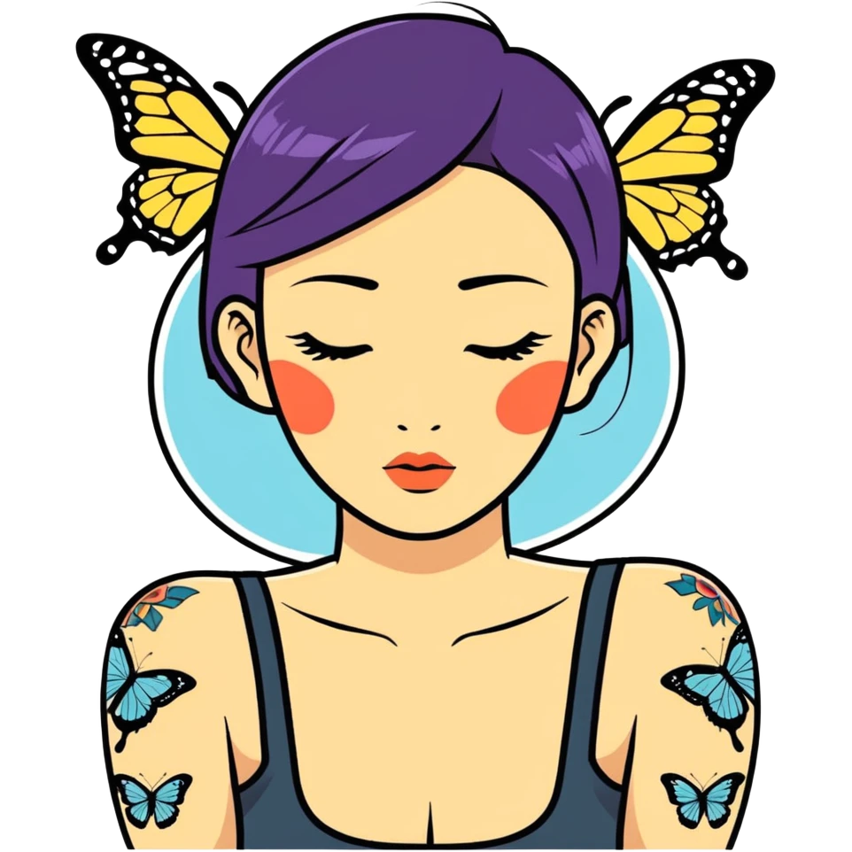  An Asian woman with tattoos of butterflies emoji