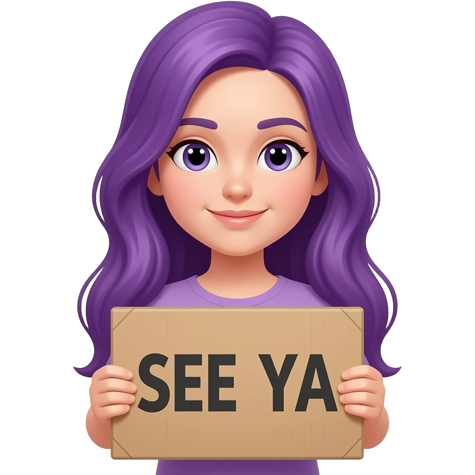 girl with long purple hair with a SEE YA sign emoji