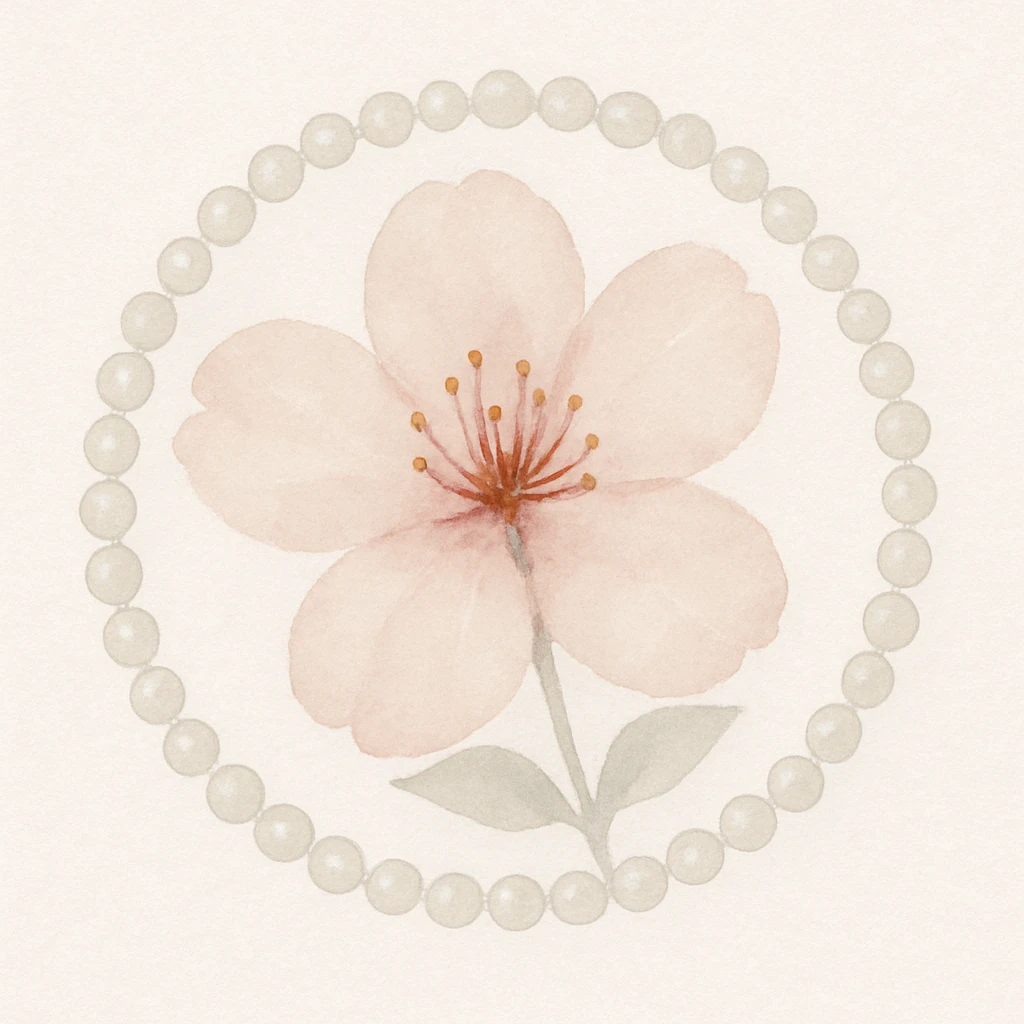 pastel sakura flower with a pearl border, watercolor art style emoji