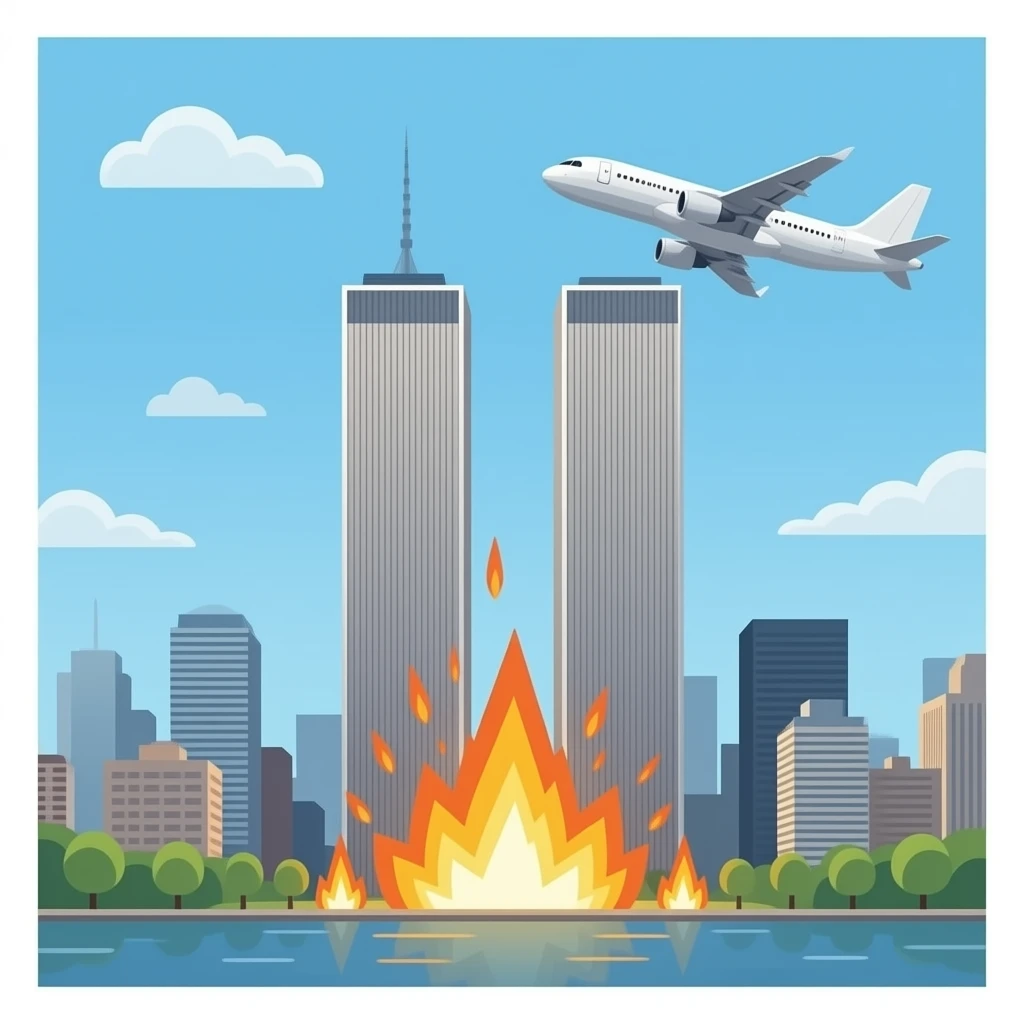 WTC twin towers hit by a plane emoji