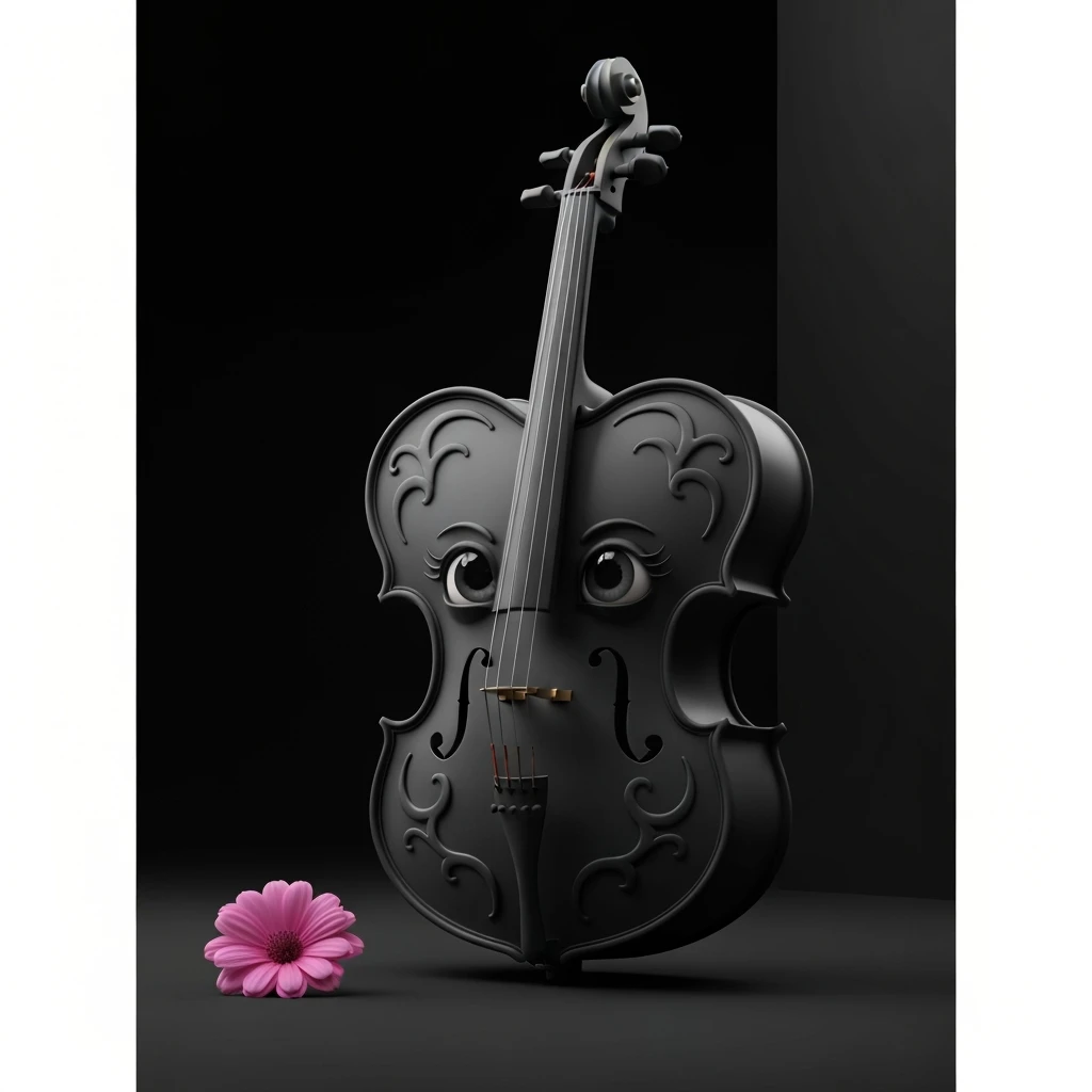 goth heart cello, cute, expressive, minimal emoji