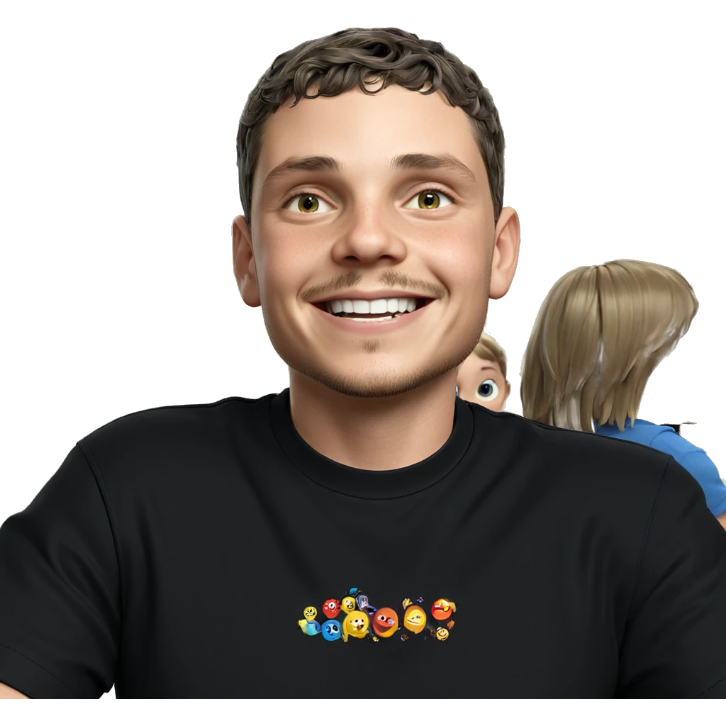 smiling boy in black shirt emoji