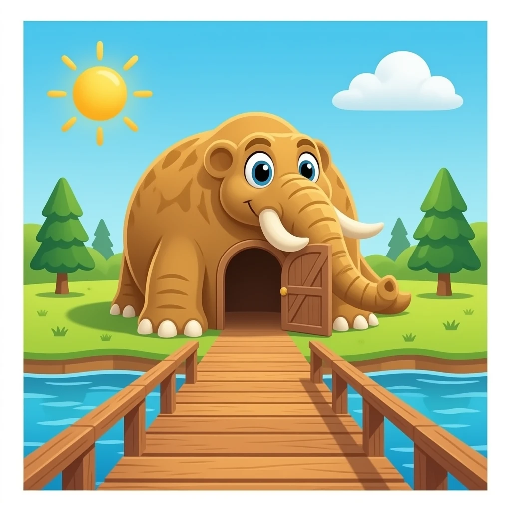 Cartoon ark and the door is open and long bridge with wood emoji