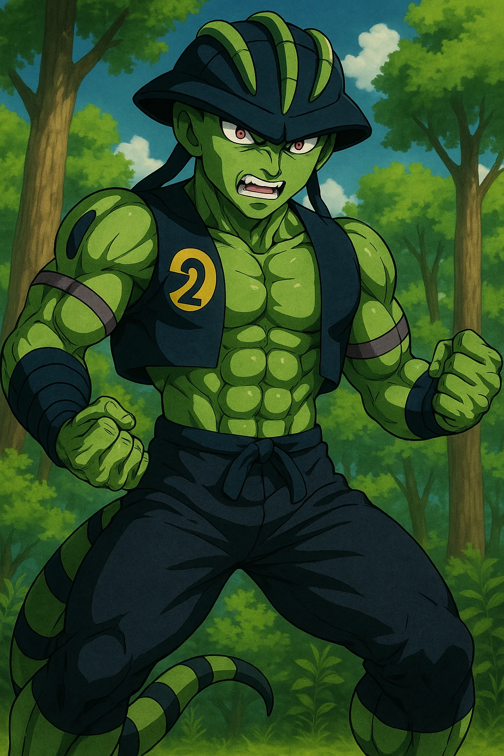 Make Meruem look angry with a detailed anime style, full body, confident and furious expression. emoji