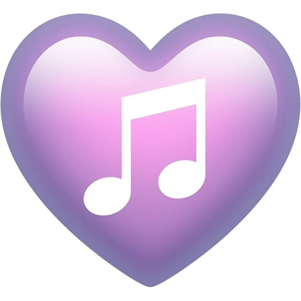 A white music note inside of a pastel purple and pink gradient heart. doodles vibes emoji