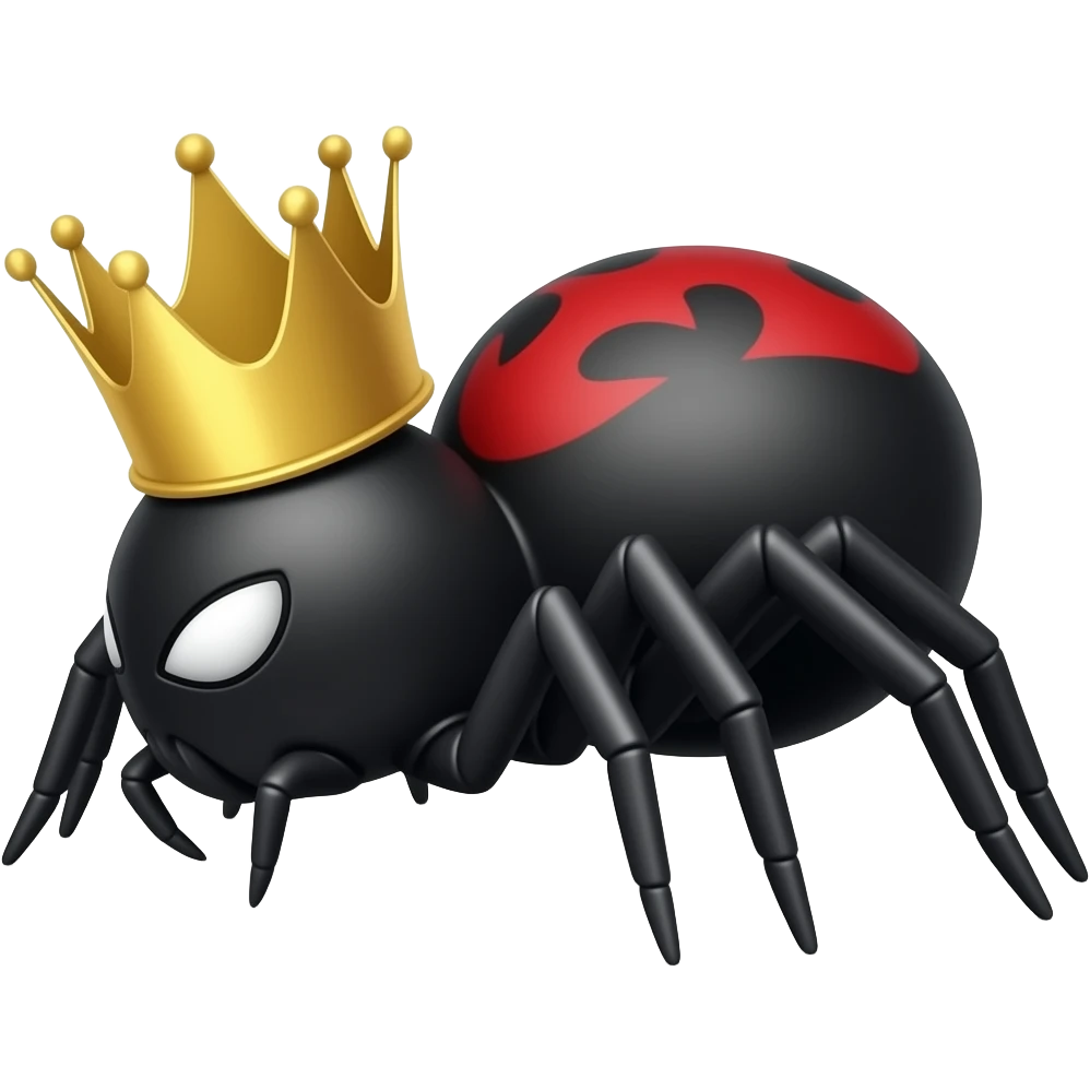 Make an black widow spider with an crown show its red hourglass and make it on the side emoji