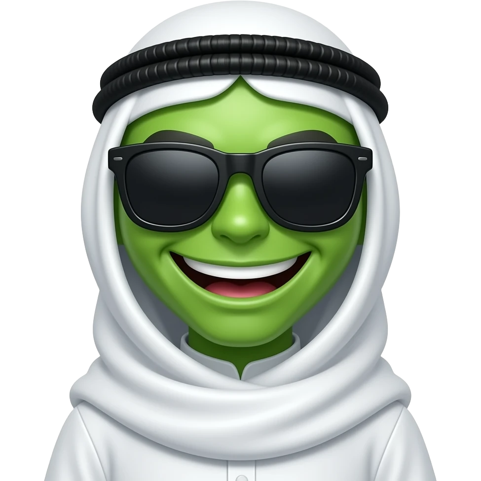 Green Alien smiley teeth  face with black sunglasses and Muslim white cloths emoji