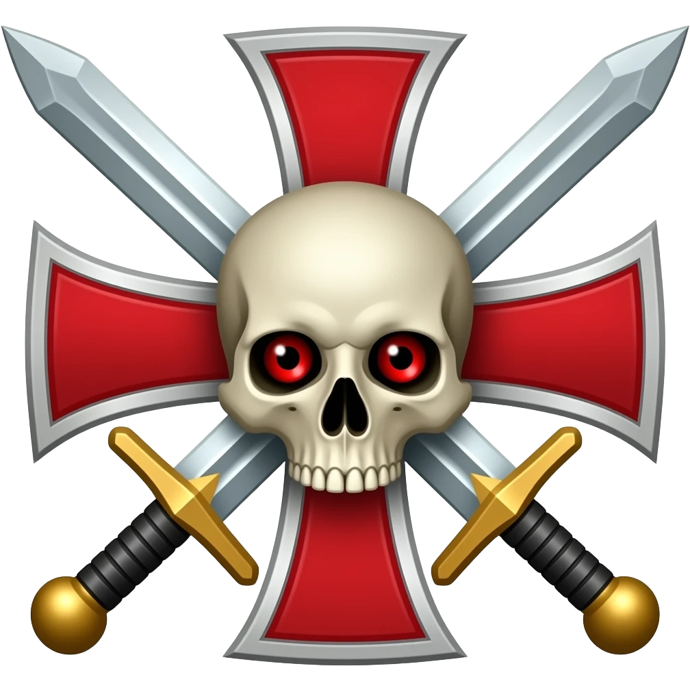 Templar cross with swords in middle and Skull with red eyes emoji