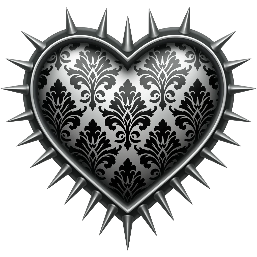 Gothic edgy cool spiky Heart with black damask pattern emoji