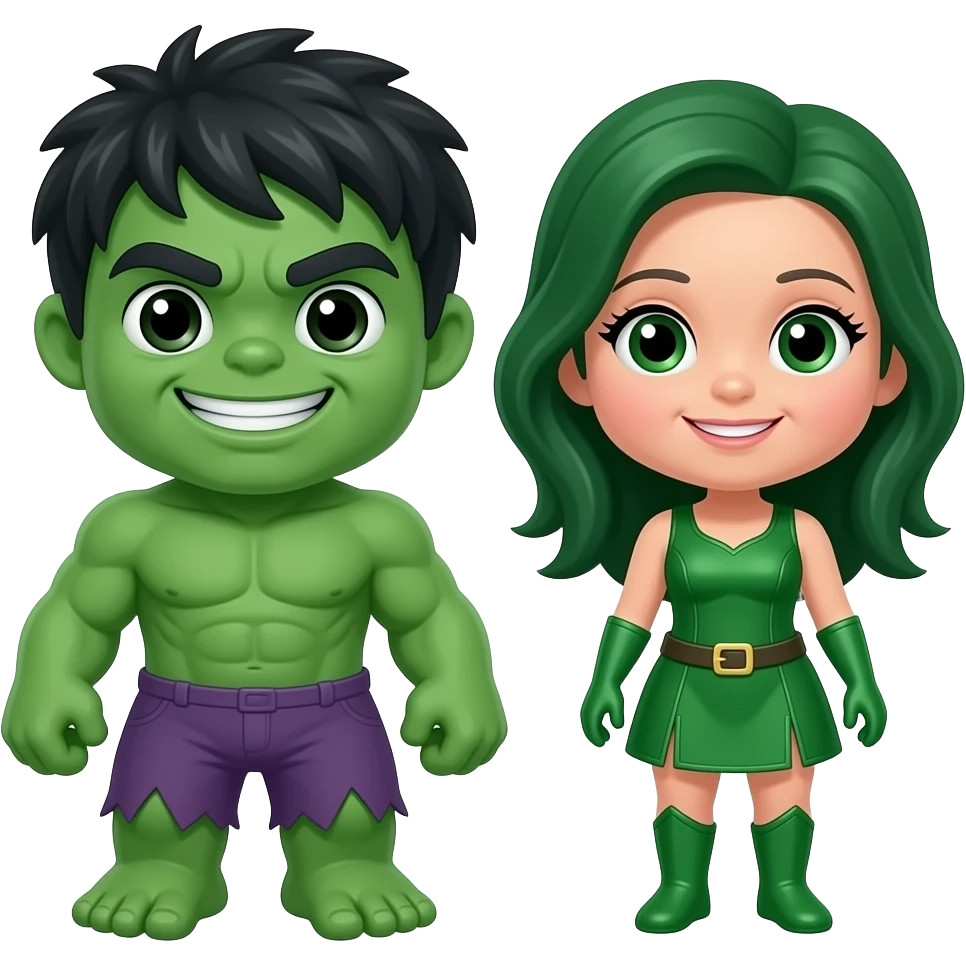 Mini cute Hulk with she hulk emoji